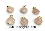 NGP9896 16mm faceted coin rose quartz pendant