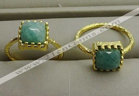 NGR1072 8*8mm square amazonite gemstone rings wholesale