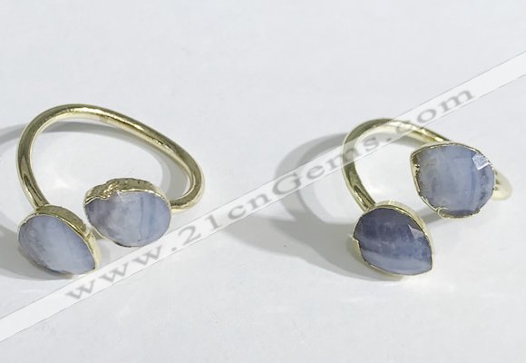 NGR1089 8*10mm faceted flat droplet blue lace agate rings wholesale