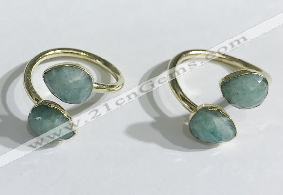 NGR1094 8*10mm faceted flat droplet amazonite rings wholesale