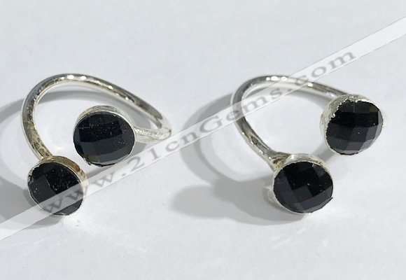 NGR1097 8mm faceted coin  black agate gemstone rings wholesale