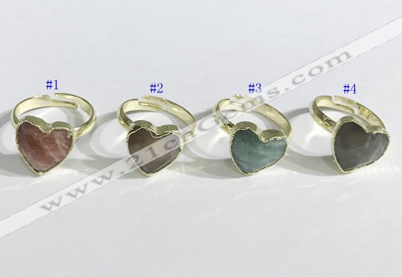 NGR1107 13mm faceted heart  mixed gemstone rings wholesale