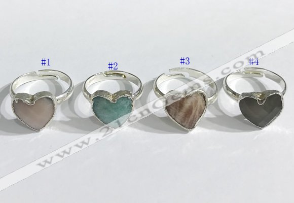 NGR1108 13mm faceted heart  mixed gemstone rings wholesale