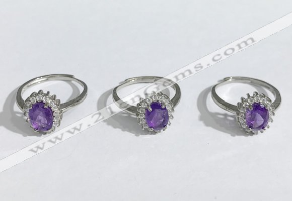 NGR1145 6*8mm faceted oval amethyst gemstone rings wholesale