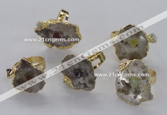 NGR204 18*25mm – 25*35mm freeform druzy quartz gemstone rings