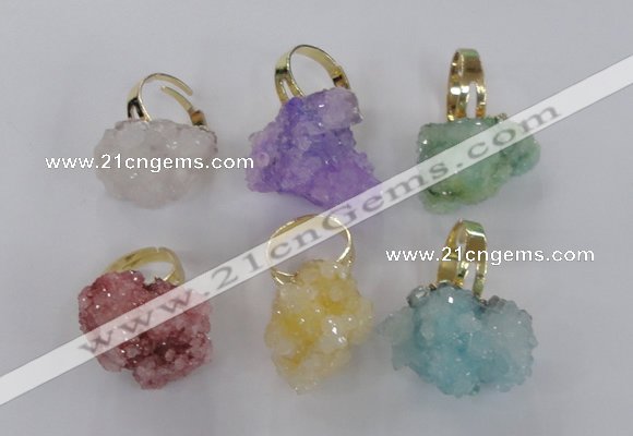 NGR21 18*25mm - 25*30mm nuggets plated druzy quartz rings