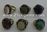 NGR2118 10*15mm faceted oval mixed gemstone rings wholesale