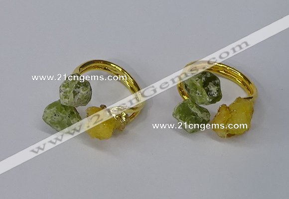 NGR212 5*8mm - 6*10mm freeform druzy agate & peridot rings wholesale