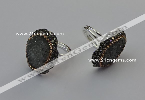 NGR2130 22*28mm - 22*30mm flower plated druzy agate rings