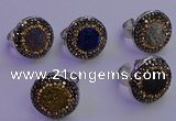 NGR2143 20mm - 22mm coin plated druzy agate gemstone rings