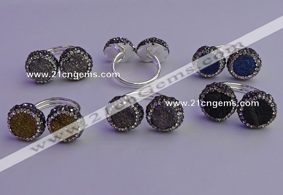 NGR2179 12mm - 14mm coin plated druzy agate rings wholesale