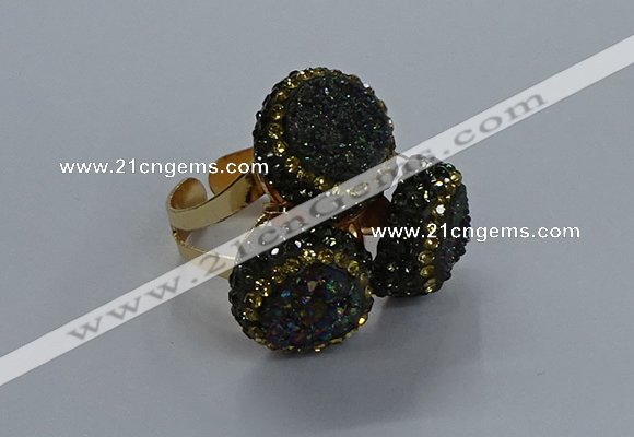 NGR296 14mm - 16mm coin plated druzy agate gemstone rings