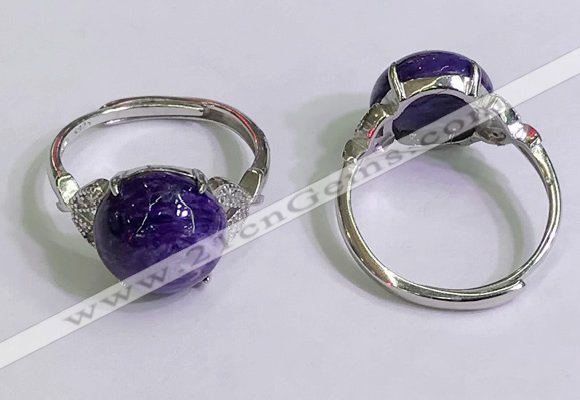 NGR3006 925 sterling silver with 12mm flat  round charoite rings