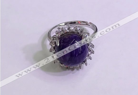 NGR3008 925 sterling silver with 12mm flat  round charoite rings