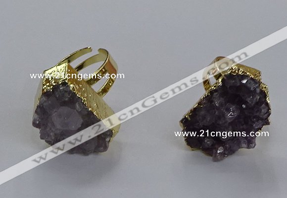 NGR313 15*20mm - 18*25mm freeform druzy amethyst gemstone rings