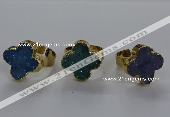 NGR317 18*18mm - 20*20mm flower druzy agate gemstone rings