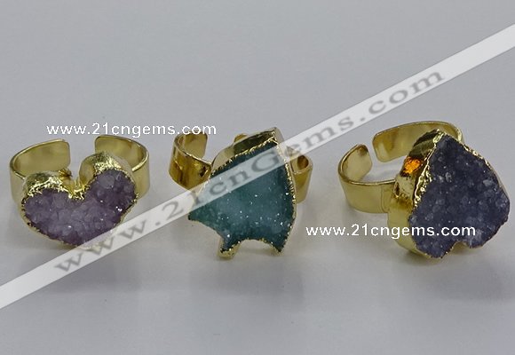 NGR321 14*15mm - 15*18mm heart druzy agate gemstone rings