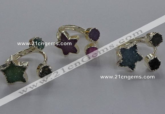 NGR365 8mm coin & 15*16mm star druzy agate rings wholesale