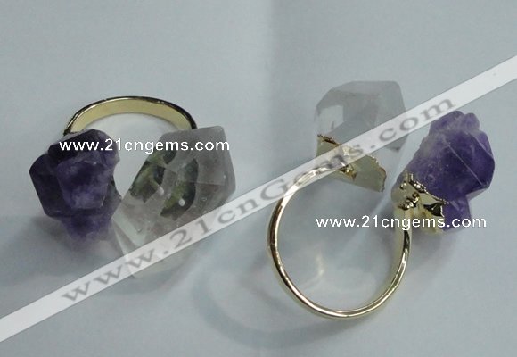 NGR77 13*18mm - 15*25mm faceted nuggets white crystal & amethyst rings