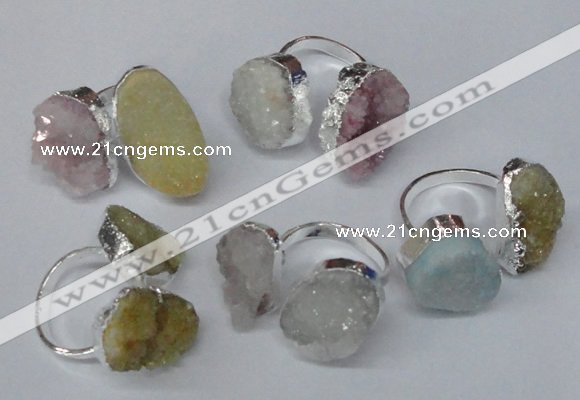 NGR93 15*20mm - 18*25mm freeform plated agate druzy rings